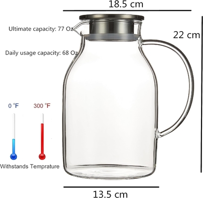 Karafu glazen kruik met deksel, 68 oz warmtebestendige waterkruik voor warm/koud water, ijsthee en sapdranken