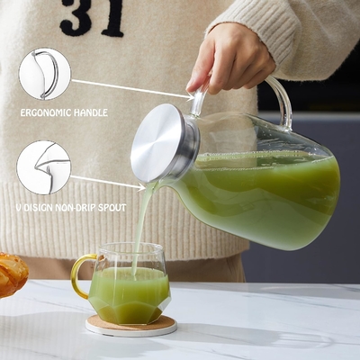 Karafu glazen kruik met deksel, 68 oz warmtebestendige waterkruik voor warm/koud water, ijsthee en sapdranken