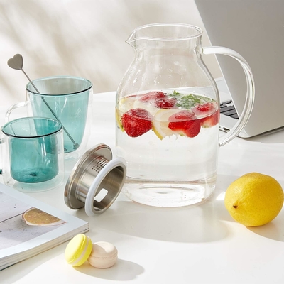 Karafu glazen kruik met deksel, 68 oz warmtebestendige waterkruik voor warm/koud water, ijsthee en sapdranken