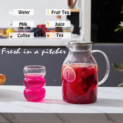 Karafu glazen kruik met deksel, 68 oz warmtebestendige waterkruik voor warm/koud water, ijsthee en sapdranken
