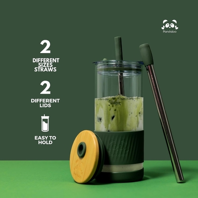 Glasbekers met deksels en rieten -20 Fl Oz- Perfecte grootte Iced Coffee Cup - Smoothie Cup met bamboe