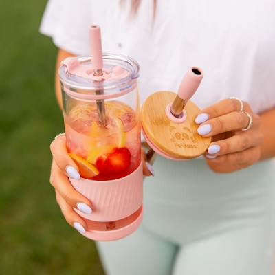 Glasbekers met deksels en rieten -20 Fl Oz- Perfecte grootte Iced Coffee Cup - Smoothie Cup met bamboe