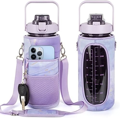 Waterfles met mouw inspirerende waterfles met stro en tijdstempel.