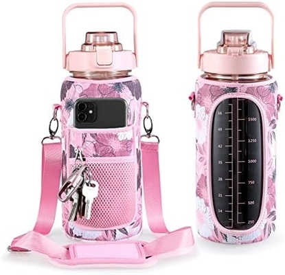 Waterfles met mouw inspirerende waterfles met stro en tijdstempel.