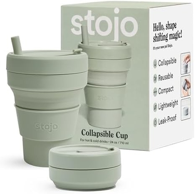 Opvouwbare reisbeker - Sage Groen, 12 oz / 355 ml - lekvrije, herbruikbare pocket-size siliconen fles