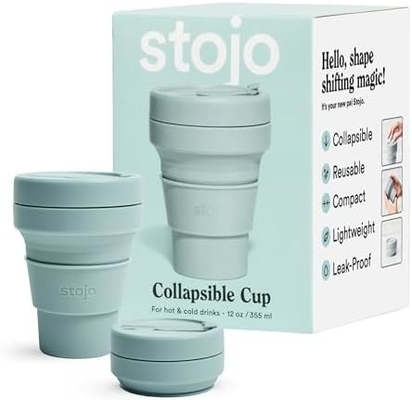 Opvouwbare reisbeker - Sage Groen, 12 oz / 355 ml - lekvrije, herbruikbare pocket-size siliconen fles