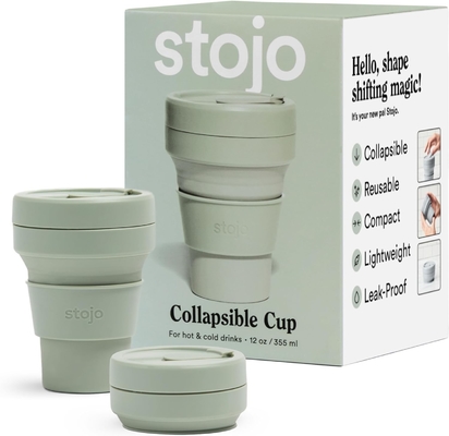 Opvouwbare reisbeker - Sage Groen, 12 oz / 355 ml - lekvrije, herbruikbare pocket-size siliconen fles