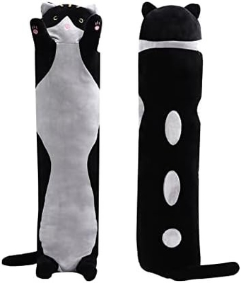 WUYU Liefste pluche katpop schattig tekenfilm zacht gevulde kitten kussen lang gooien slaapkussen pop speelgoed cadeau voor kinderen