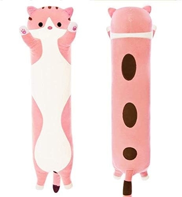 WUYU Liefste pluche katpop schattig tekenfilm zacht gevulde kitten kussen lang gooien slaapkussen pop speelgoed cadeau voor kinderen