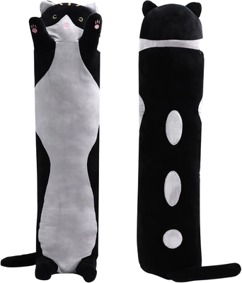WUYU Liefste pluche katpop schattig tekenfilm zacht gevulde kitten kussen lang gooien slaapkussen pop speelgoed cadeau voor kinderen