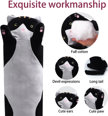 WUYU Liefste pluche katpop schattig tekenfilm zacht gevulde kitten kussen lang gooien slaapkussen pop speelgoed cadeau voor kinderen