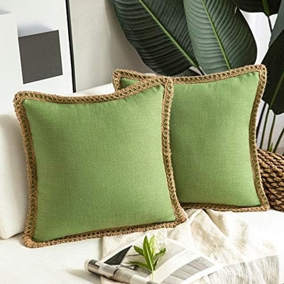 Phantoscope Pack van 2 boerderij decoratieve gooi kussens,Solid patroon voor huis Burlap Linnen op maat gesneden