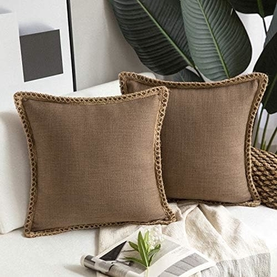Phantoscope Pack van 2 boerderij decoratieve gooi kussens,Solid patroon voor huis Burlap Linnen op maat gesneden