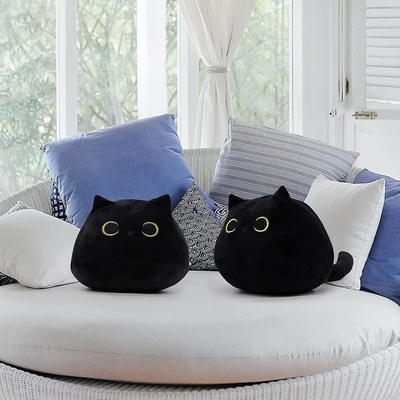 Zwart kattenpluis speeltje: zacht, gevulde dierenkussen, babybank decoratie, kattenvormig ontwerp