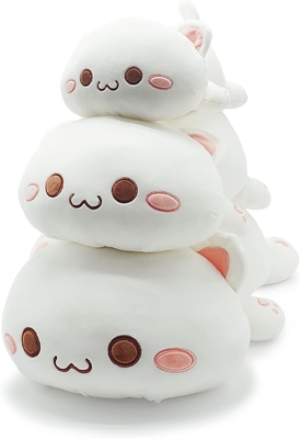 Onsoyours Cute Kitten Plush Toy 25.5 &quot; Gevulde dieren Katje Zachte Anime Kat Grote Plush Kussen voor Kinderen (Witte A, 25.5