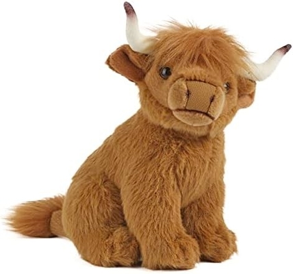 Bruin gevulde dier. Boerderij speeltje met geluid. Zachte speeltje cadeau voor kinderen. Natuurlijke milieuvriendelijke pluis.