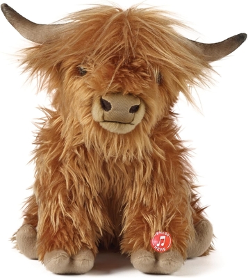Bruin gevulde dier. Boerderij speeltje met geluid. Zachte speeltje cadeau voor kinderen. Natuurlijke milieuvriendelijke pluis.