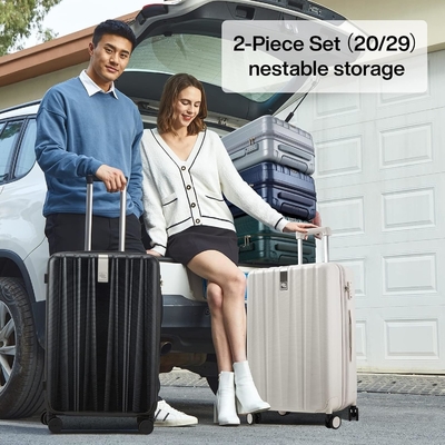 Set 2 stukken Carry On bagage met wielen PC Hard Shell koffers Lichte ingecheckte Tsa bagage Grote reiskoffer