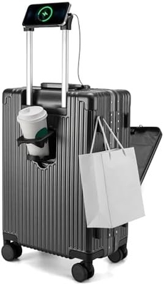 20in Aluminium Frame Hardside Spinner Wheel Bagage, ingebouwde TSA slot Draag op koffer, met Cup Holder &amp; USB-poort
