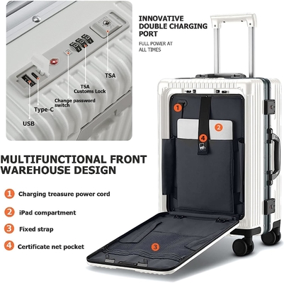 20in Aluminium Frame Hardside Spinner Wheel Bagage, ingebouwde TSA slot Draag op koffer, met Cup Holder &amp; USB-poort
