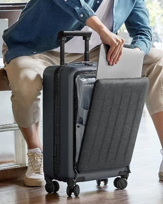 Bagage 22 x 14 x 9 luchtvaartmaatschappij goedgekeurd, 20 inch bagage met voorlaptopcompartiment, dubbelspinnerswielen, harde pc