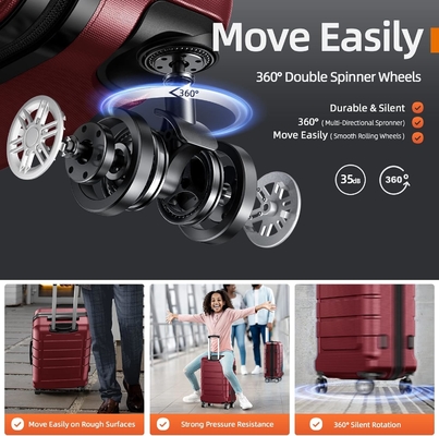 Bagagesets Uitbreidbare PC+ABS Duurzame koffer Dubbele wielen TSA slot 3 stuks rode wijn