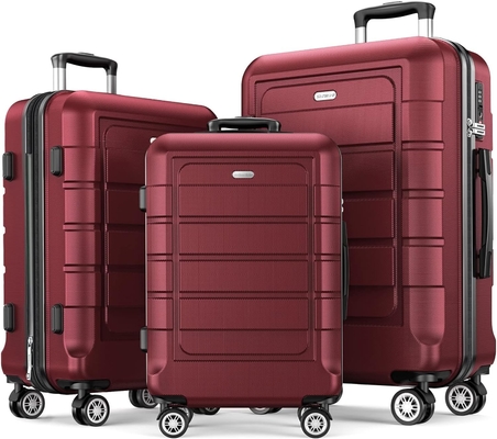 Bagagesets Uitbreidbare PC+ABS Duurzame koffer Dubbele wielen TSA slot 3 stuks rode wijn