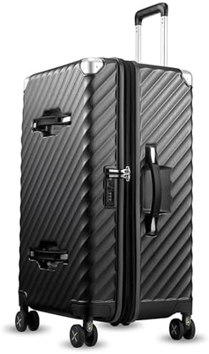 Bagage 22x14x9 Airline goedgekeurd - 35L polycarbonaat uitbreidbare harde schelp koffer met draaiwielen (Zwart, 20 inch)