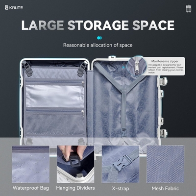 Zipperloze bagage met 8 wielen 20 inch Hard Shell koffer met PC + ABS TSA Lock 4 Metalen hoek wit
