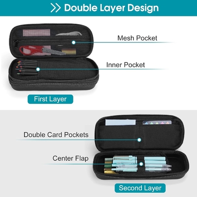ProCase Pen Pencil Case, 2-laag EVA Zipper Pencil Box Pouch Grote capaciteit Stationery Storage Organizer voor school