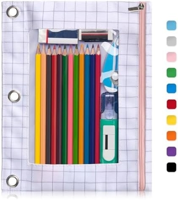 Binder Pencil Case met gladde rits, doorzichtige venster Pencil Case voor Binder, Big Capacity 3 Ring Binder Pencil Bag