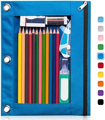 Binder Pencil Case met gladde rits, doorzichtige venster Pencil Case voor Binder, Big Capacity 3 Ring Binder Pencil Bag