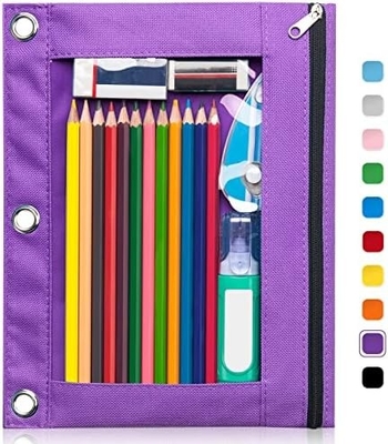 Binder Pencil Case met gladde rits, doorzichtige venster Pencil Case voor Binder, Big Capacity 3 Ring Binder Pencil Bag