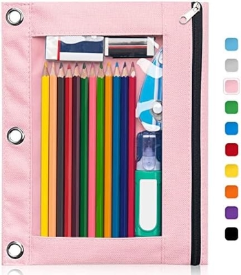 Binder Pencil Case met gladde rits, doorzichtige venster Pencil Case voor Binder, Big Capacity 3 Ring Binder Pencil Bag