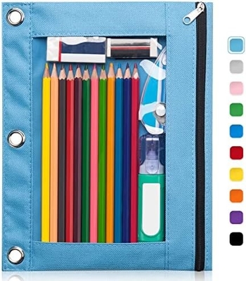 Binder Pencil Case met gladde rits, doorzichtige venster Pencil Case voor Binder, Big Capacity 3 Ring Binder Pencil Bag
