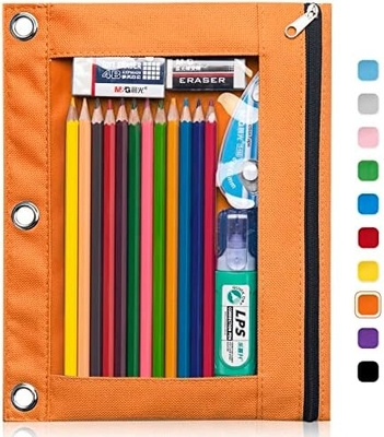 Binder Pencil Case met gladde rits, doorzichtige venster Pencil Case voor Binder, Big Capacity 3 Ring Binder Pencil Bag