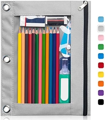 Binder Pencil Case met gladde rits, doorzichtige venster Pencil Case voor Binder, Big Capacity 3 Ring Binder Pencil Bag