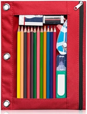 Binder Pencil Case met gladde rits, doorzichtige venster Pencil Case voor Binder, Big Capacity 3 Ring Binder Pencil Bag