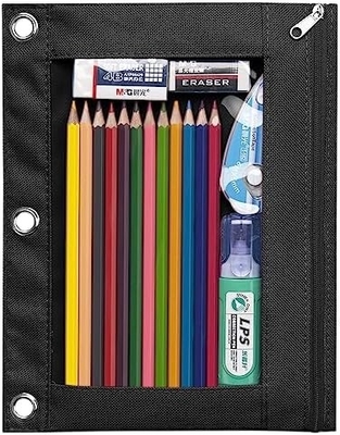 Binder Pencil Case met gladde rits, doorzichtige venster Pencil Case voor Binder, Big Capacity 3 Ring Binder Pencil Bag