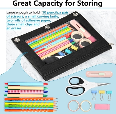 Binder Pencil Case met gladde rits, doorzichtige venster Pencil Case voor Binder, Big Capacity 3 Ring Binder Pencil Bag