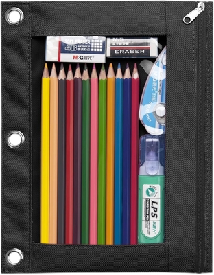 Binder Pencil Case met gladde rits, doorzichtige venster Pencil Case voor Binder, Big Capacity 3 Ring Binder Pencil Bag