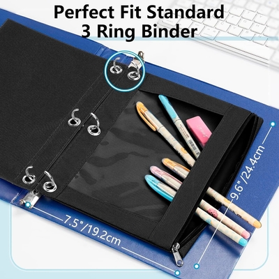 Binder Pencil Case met gladde rits, doorzichtige venster Pencil Case voor Binder, Big Capacity 3 Ring Binder Pencil Bag