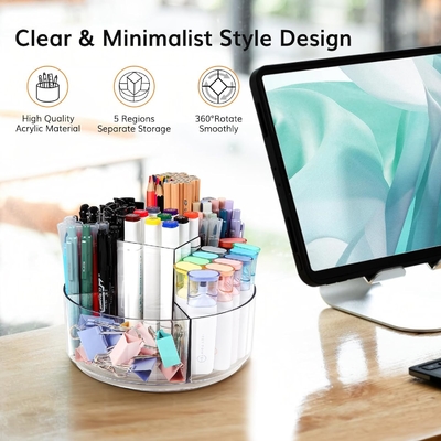 5 gleuf 360 graden draaiende acrylpenhouder voor bureau, markerhouder caddy kunstvoorraad organisator pen organisator voor bureau