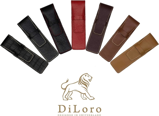 Single Pen Case Holder Sleeve Dik Buffalo Full Grain Leather (Buffalo Light Tan)