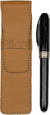 Single Pen Case Holder Sleeve Dik Buffalo Full Grain Leather (Buffalo Light Tan)