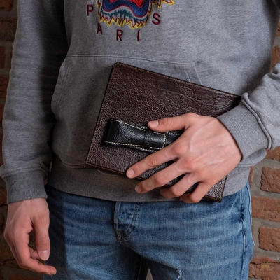 Single Pen Case Holder Sleeve Dik Buffalo Full Grain Leather (Buffalo Light Tan)