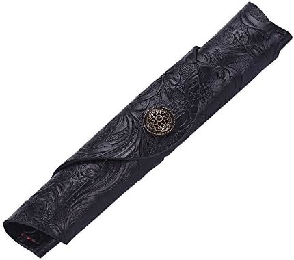 Vintage handgemaakte lederen enkelvoudige penhoes houder koeienhuid vulpen mouw rollen wrap pen zak (zwart gesneden)