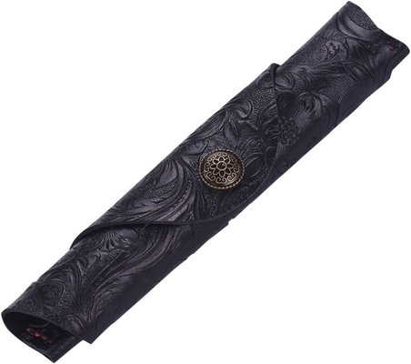 Vintage handgemaakte lederen enkelvoudige penhoes houder koeienhuid vulpen mouw rollen wrap pen zak (zwart gesneden)