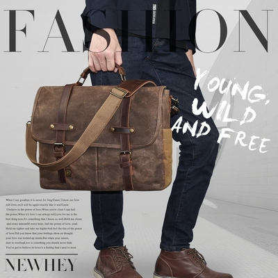 15.6 inch waterdicht Vintage Echt Huid Wax Canvas briefje Grote Lederen Computer Laptop Tas Robuuste Handtas