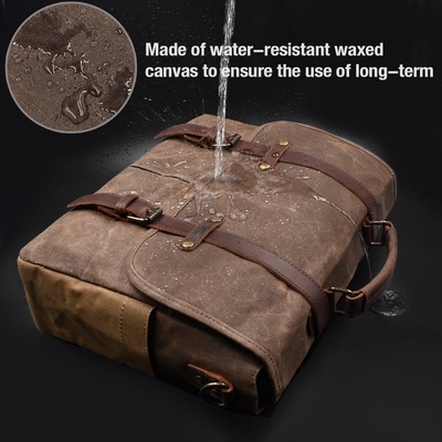 15.6 inch waterdicht Vintage Echt Huid Wax Canvas briefje Grote Lederen Computer Laptop Tas Robuuste Handtas